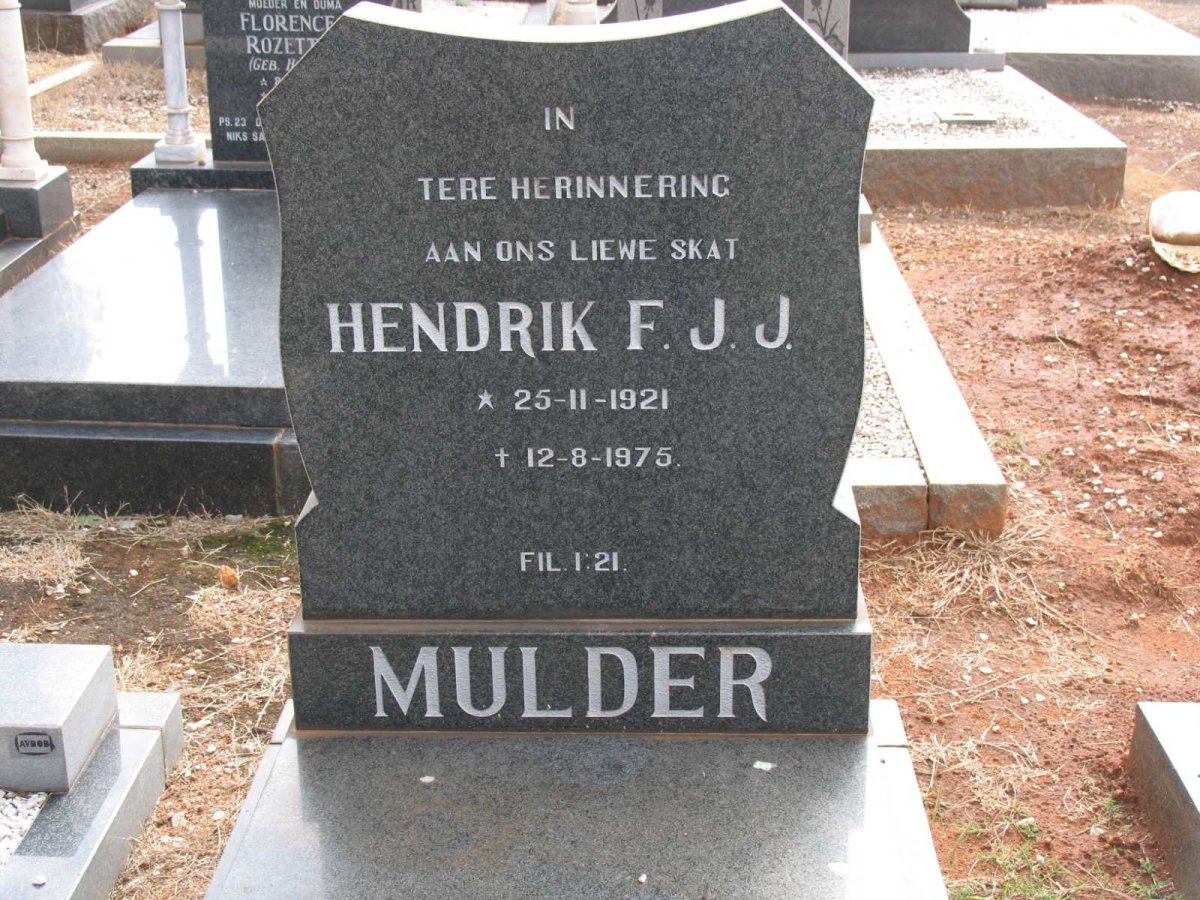 MULDER Hendrik Frederick Johannes Jacobus 1921-1975