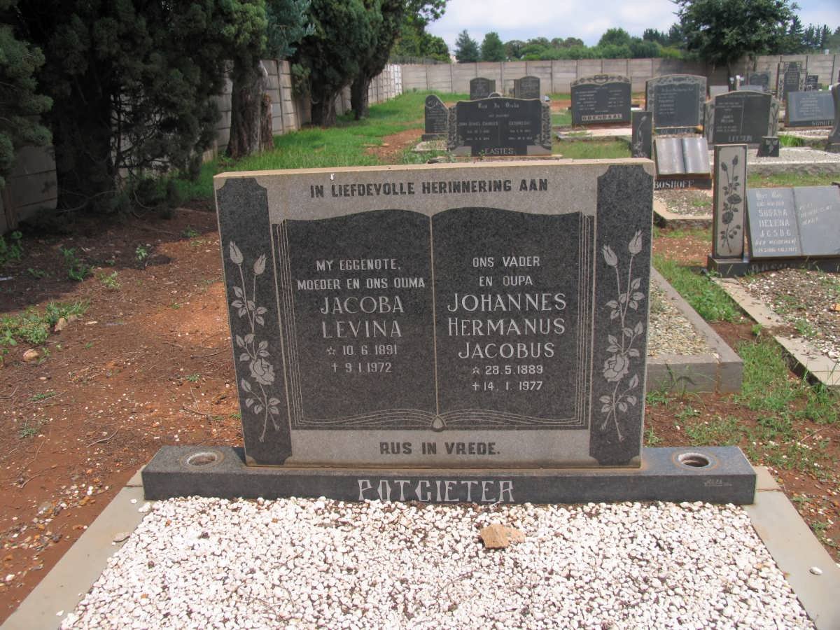 POTGIETER Johannes Hermanus Jacobus 1889-1977 &amp; Jacoba Levina 1891-1972