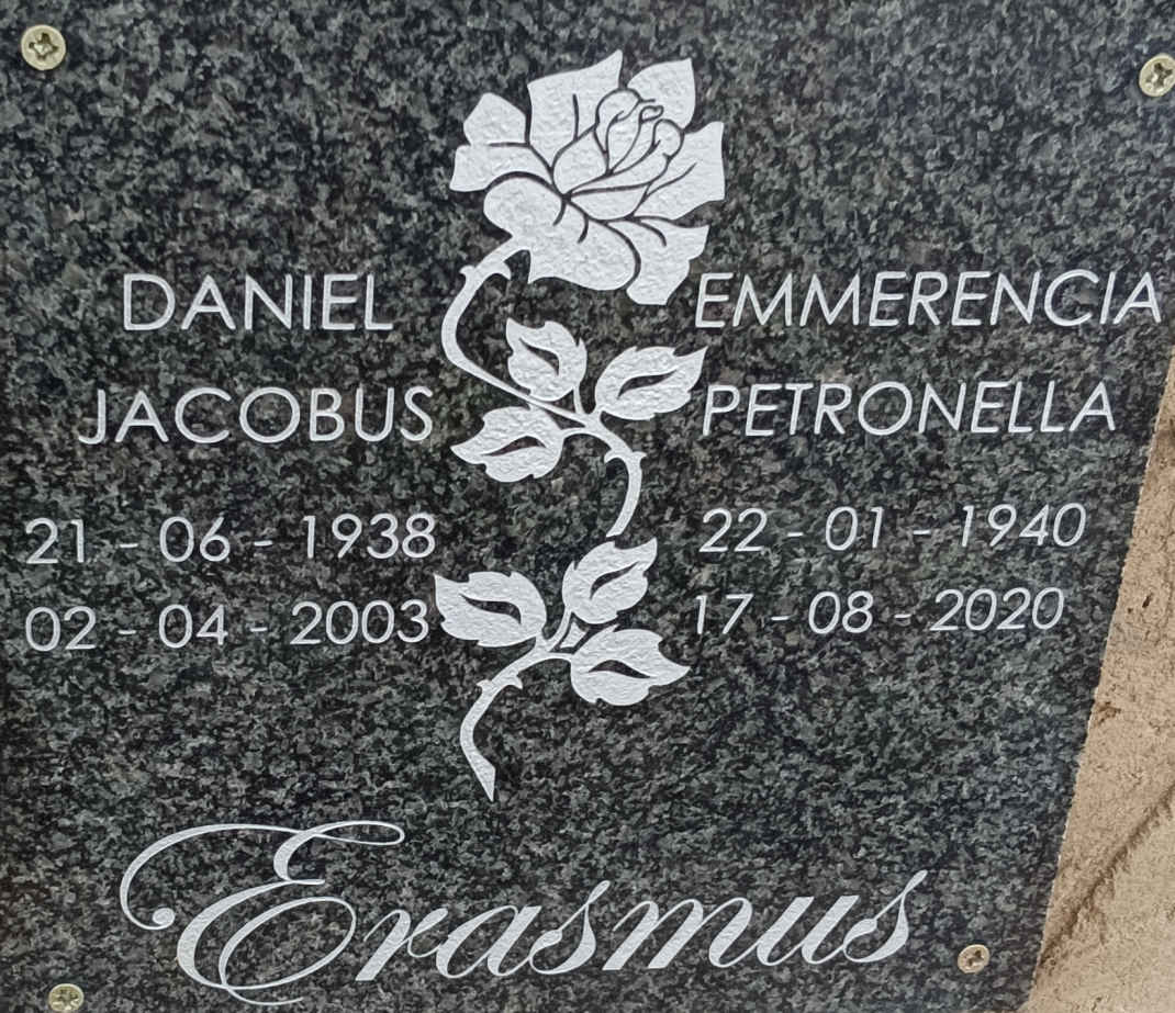 ERASMUS Daniel Jacobus 1938-2003 & Emmerencia Petronella 1940-2020
