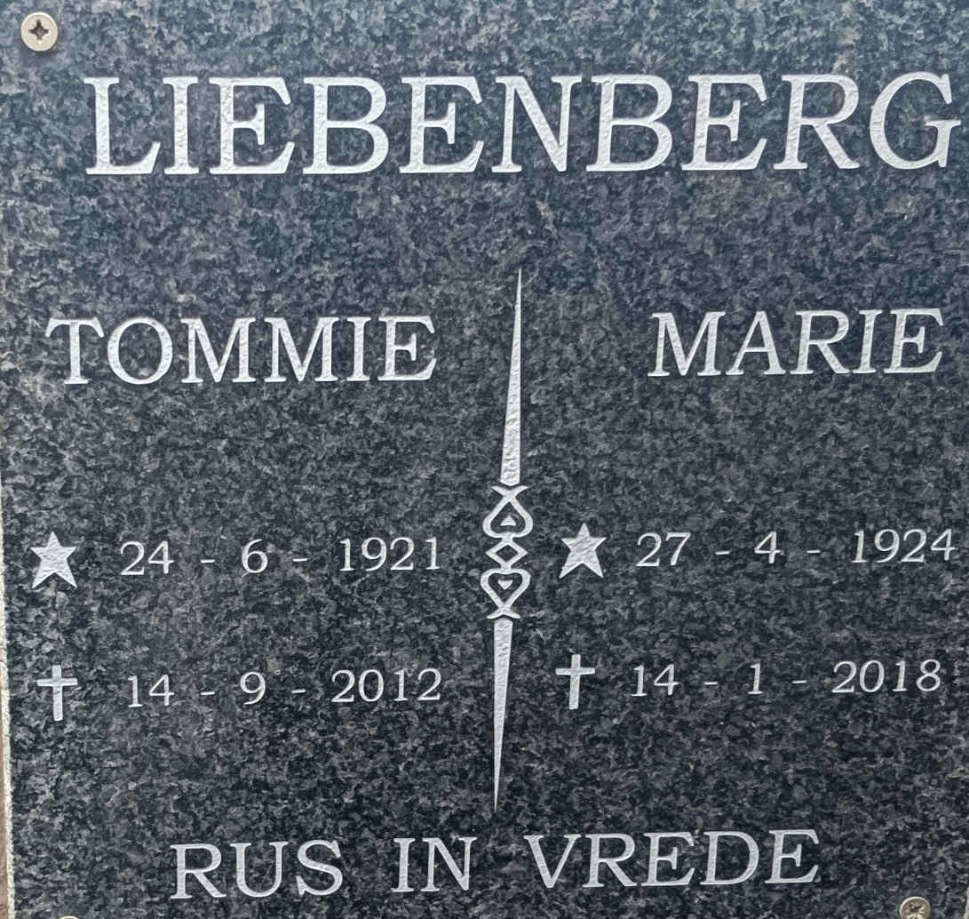 LIEBENBERG Tommy 1921-2012 & Marie 1924-2018