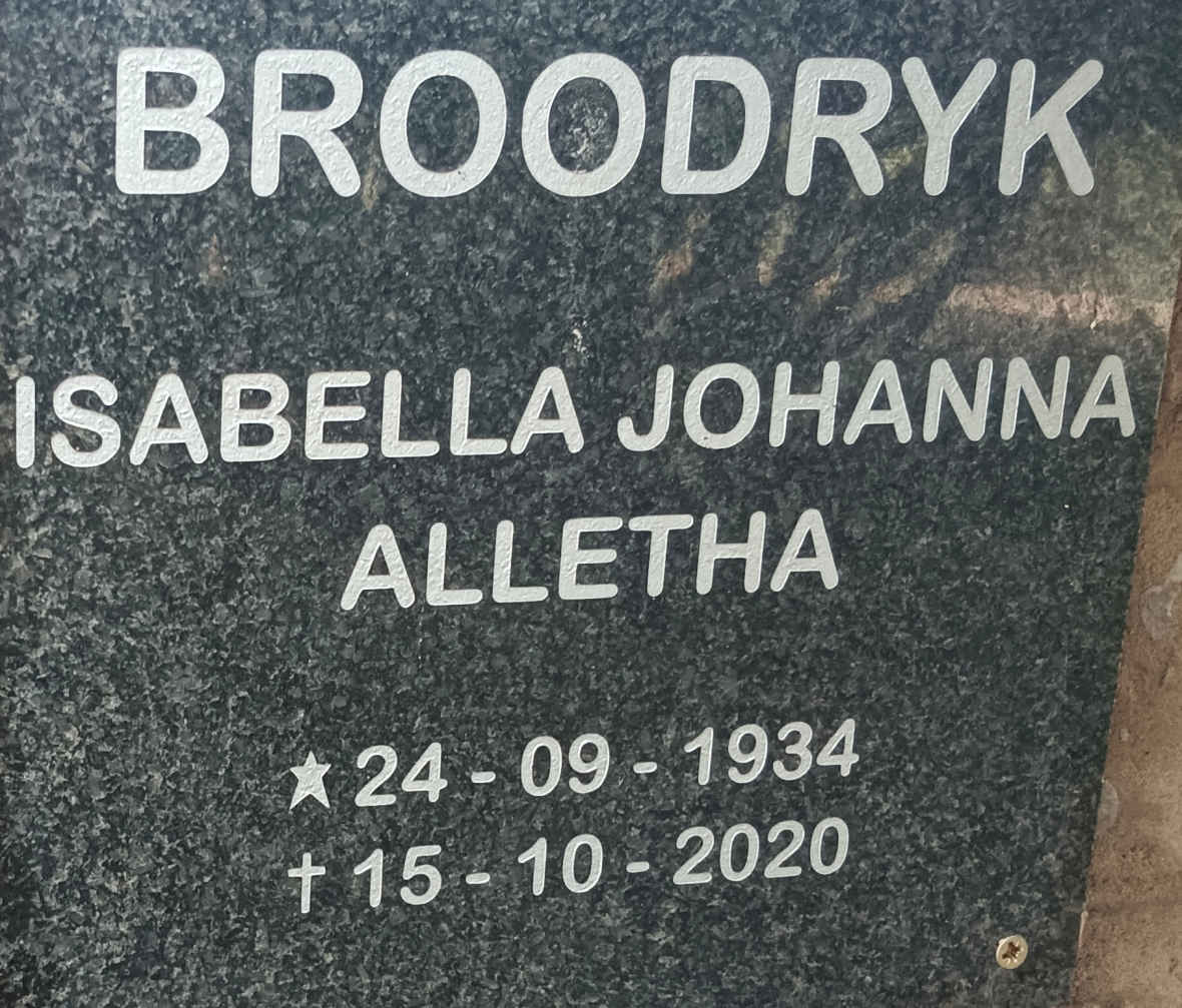 BROODRYK Isabella Johanna Alletha 1934-2020