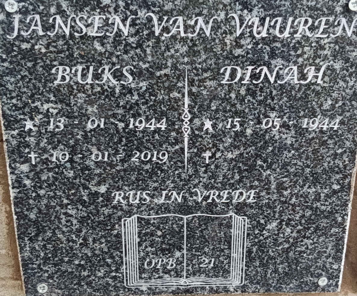 VUUREN Buks, Jansen van 1944-2019 & Dinah 1944-