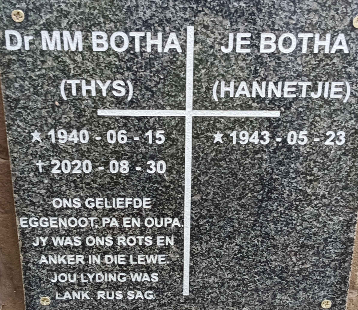 BOTHA M.M. 1940-2020 & J.E. 1943-