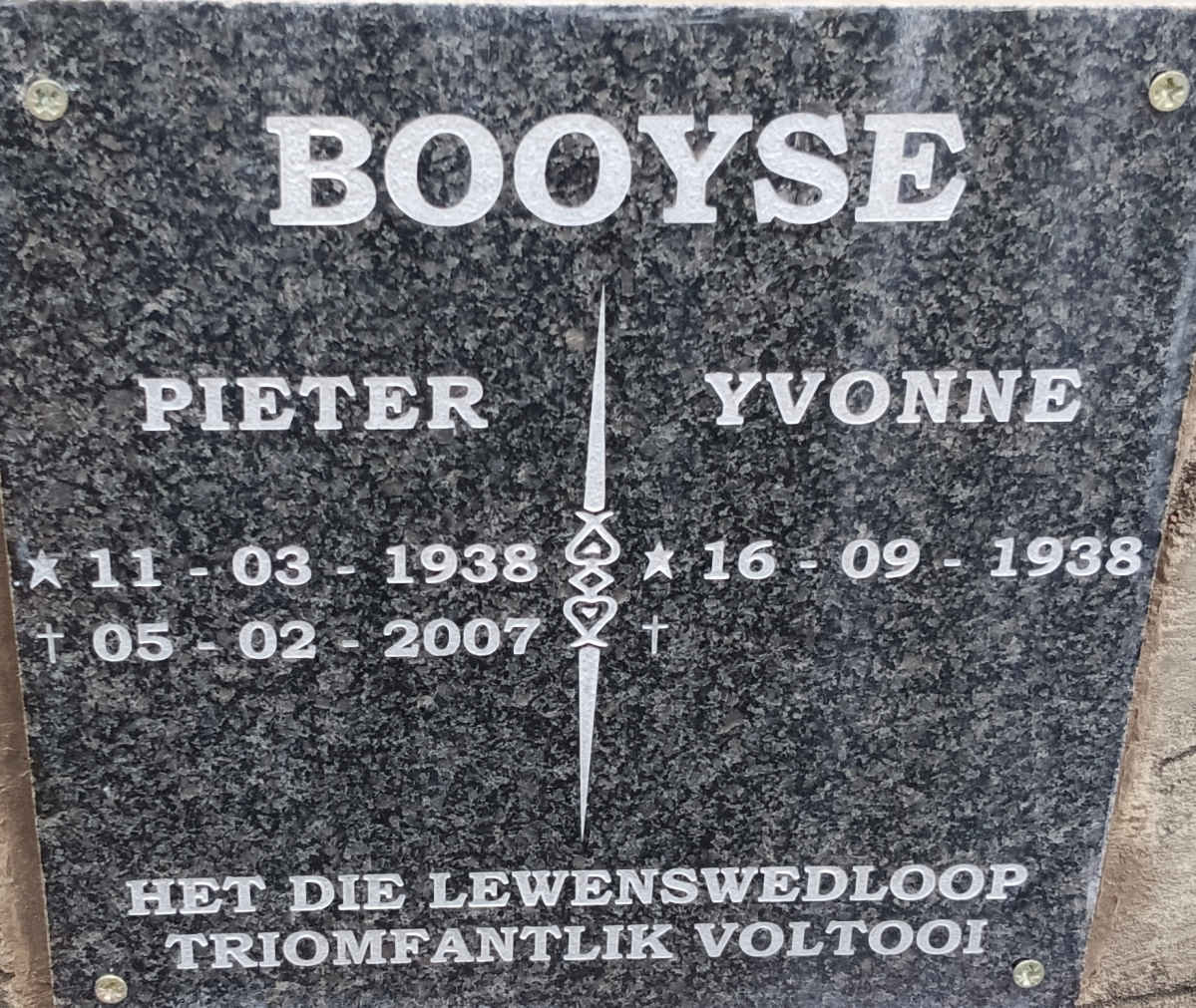 BOOYSE Pieter 1938-2007 & Yvonne 1938-