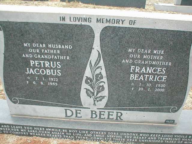 BEER Petrus Jacobus, de 1922-1985 &amp; Frances Beatrice 1930-2000