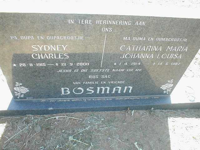 BOSMAN Sydney Charles 1915-1987 &amp; Catharina Maria Johanna Louisa 1914-1987