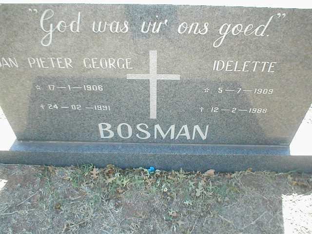 BOSMAN Pieter George 1906-1991 &amp; Idelette 1909-1988