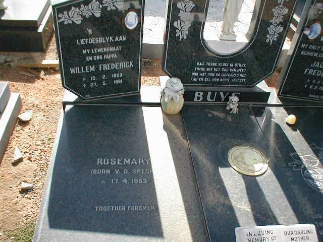 BUYS Willem Frederick 1950-1991 &amp; Rosemary V.D. SPECK 1953-