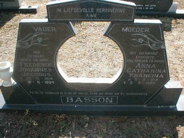 BASSON Frederik Johannes Jacobus 1914-1994 &amp; Anna Catharina Francina 1919-1988