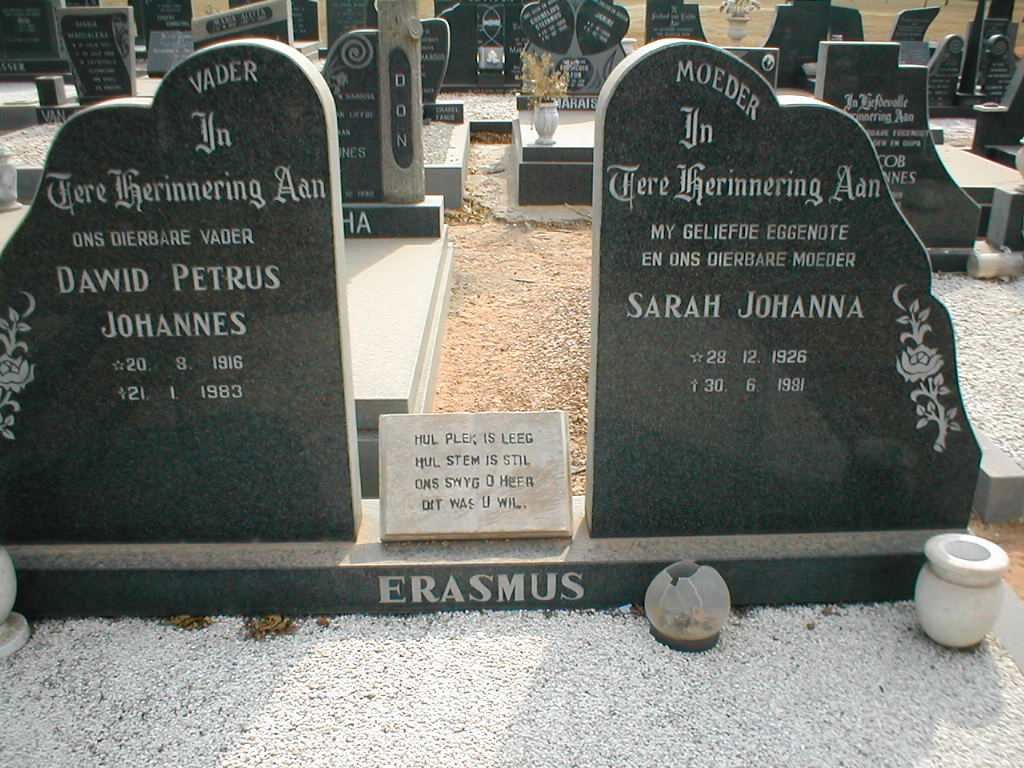 ERASMUS Dawid Petrus Johannes 1916-1983 &amp; Sarah Johanna 1926-1981