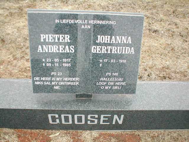 GOOSEN Pieter Andreas 1917-1985 &amp; Johanna Gertruida 1918-