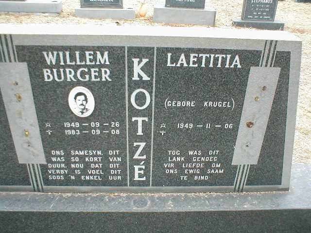KOTZE Willem Burger 1949-1983 &amp; Laetitia KRUGEL 1949-