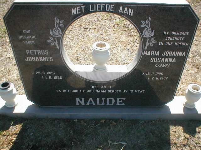 NAUDE Petrus Johannes 1926-1998 &amp; Maria Johanna Susanna 1926-1987