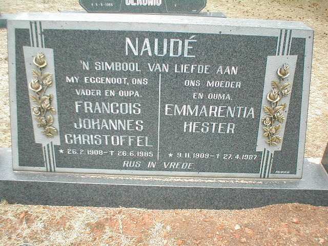 NAUDÉ Francois Johannes Christoffel 1908-1985 &amp; Emmarentia Hester 1909-1987