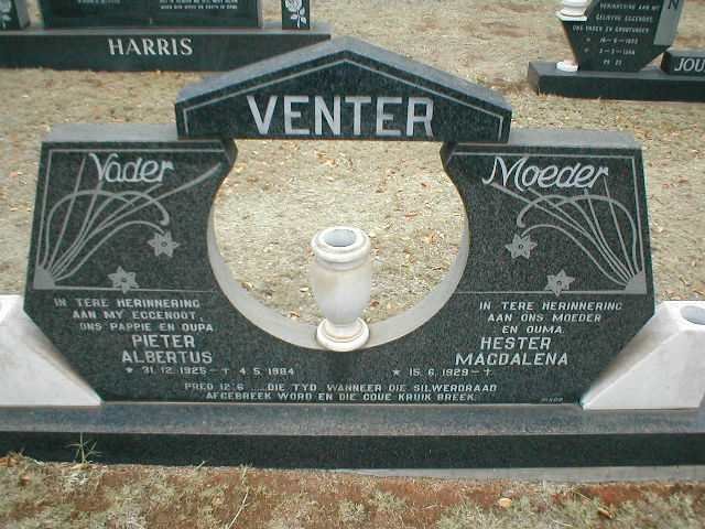 VENTER Pieter Albertus 1925-1984 Hester Magdalena 1929-