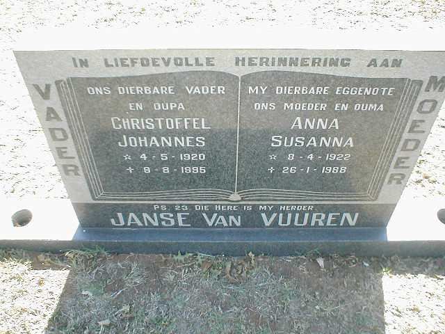 VUUREN Christoffel Johannes, Janse van 1920 - 1995 &amp; Anna Susanna 1922 - 1988