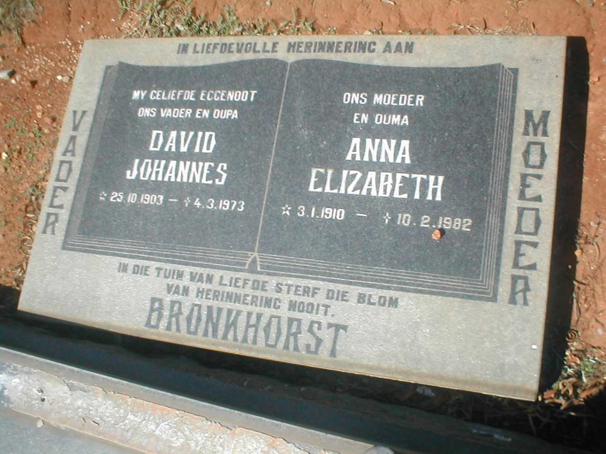 BRONKHORST David Johannes 1903-1973 &amp; Anna Elizabeth 1910-1982
