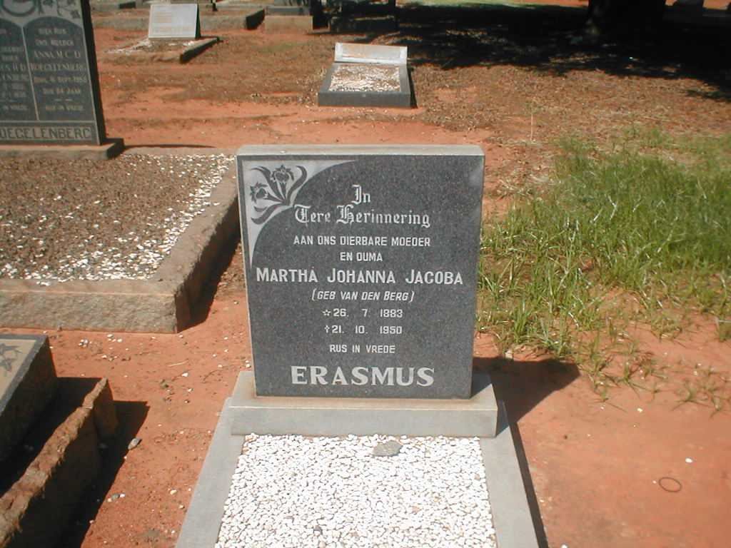 ERASMUS Martha Johanna Jacoba nee VAN DEN BERG  1883-1950