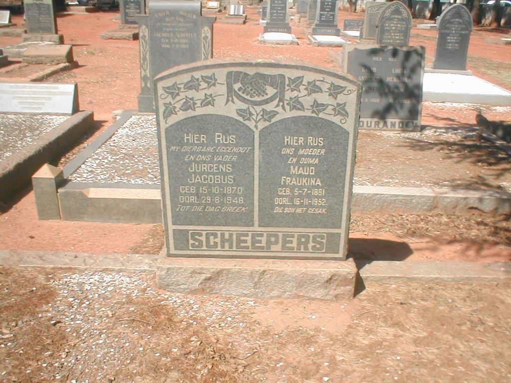 SCHEEPERS Jurgens Jacobus 1870-1948 &amp; Maud Fraukina 1881-1952