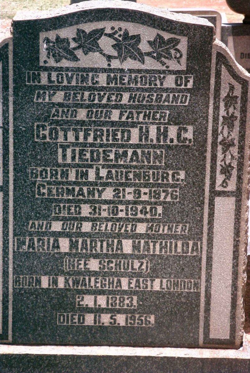 TIEDEMANN Gottfried H.H.C. 1876-1940 &amp; Maria Martha Mathilda SCHULZ 1883-1956
