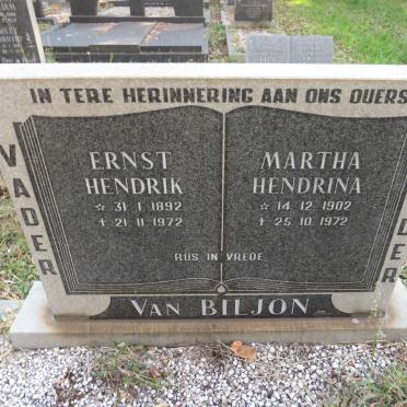 BILJON Ernst Hendrik, van 1892-1972 &amp; Martha Hendrina 1902-1972