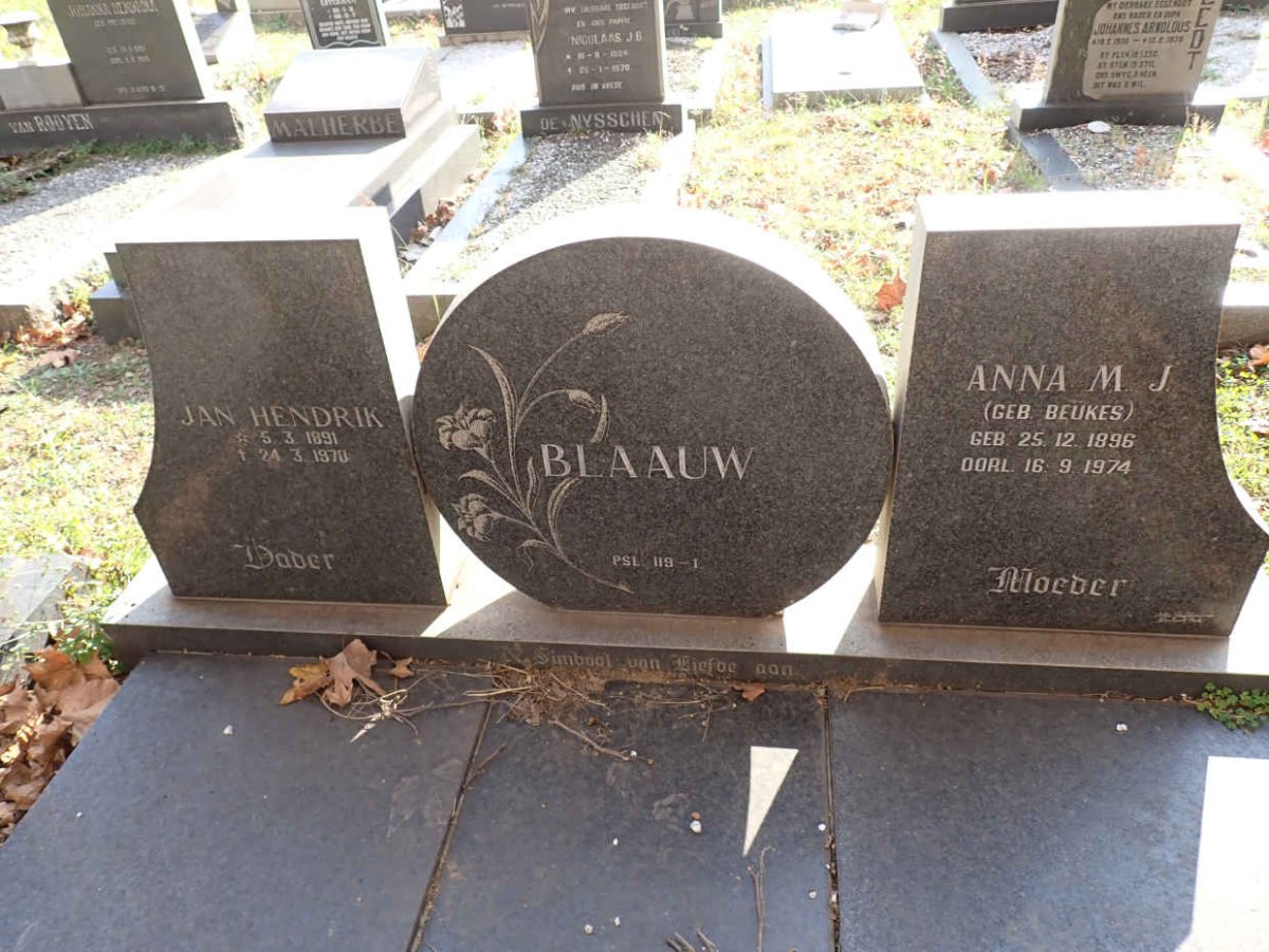 BLAAUW Jan Hendrik 1891-1970 &amp; Anna M.J. BEUKES 1896-1974