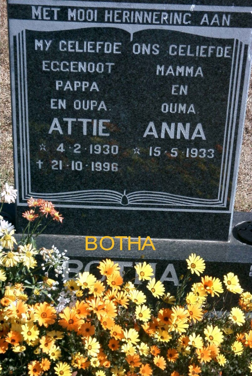 BOTHA Attie 1930-1996 &amp; Anna 1933-