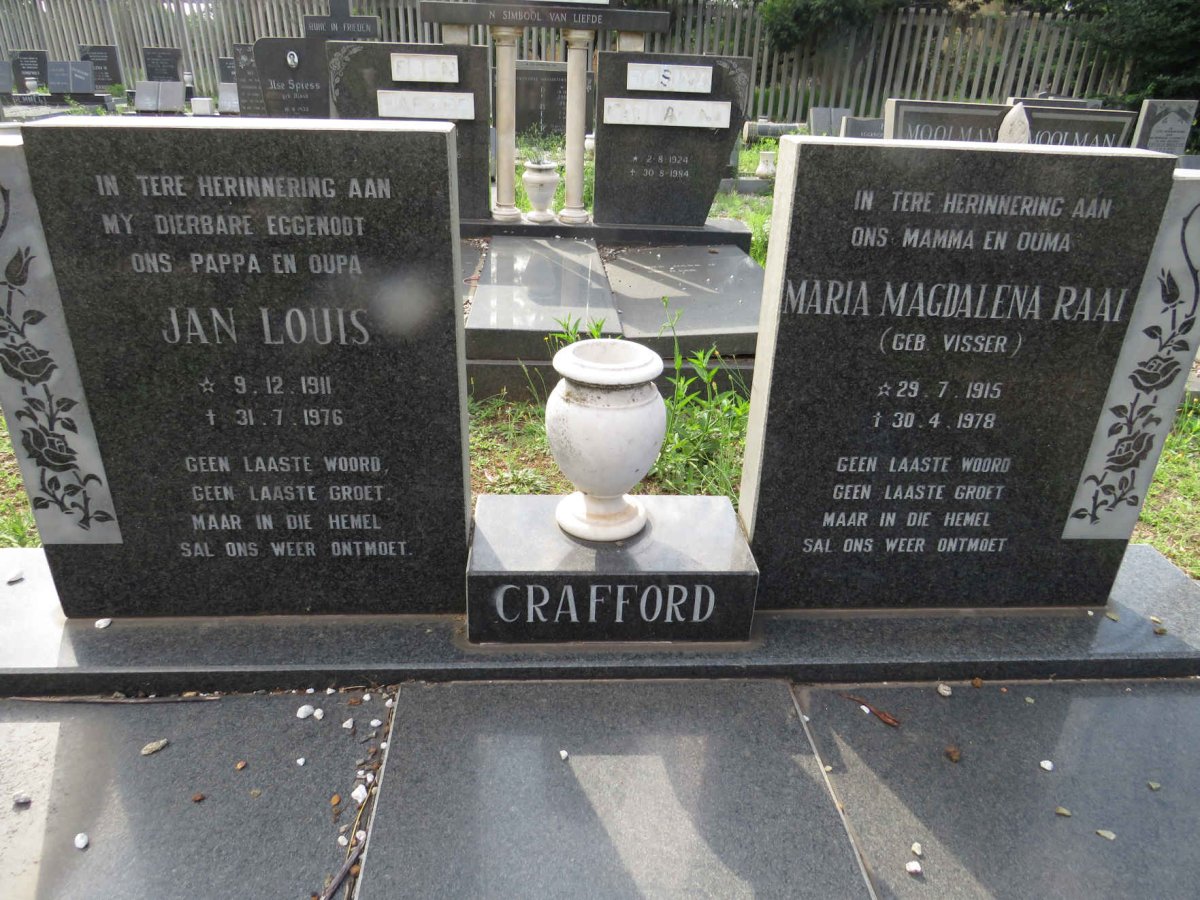 CRAFFORD Jan Louis 1911-1976 &amp; Maria Magdalena Raai VISSER 1915-1978