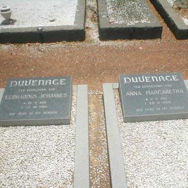 DUVENAGE Gerhardus Johannes 192?-1989 &amp; Anna Magaretha 191?-1959