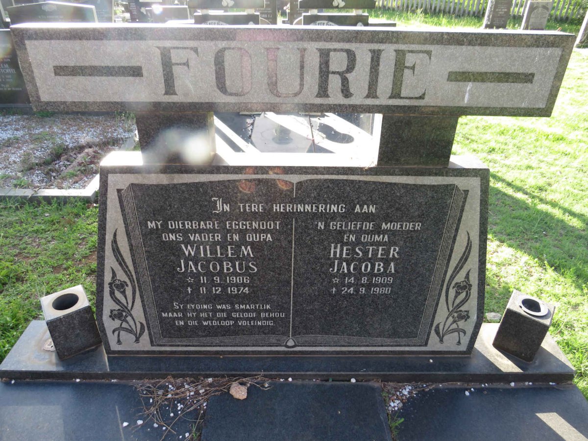 FOURIE Willem Jacobus 1906-1974 &amp; Hester Jacoba 1909-1980