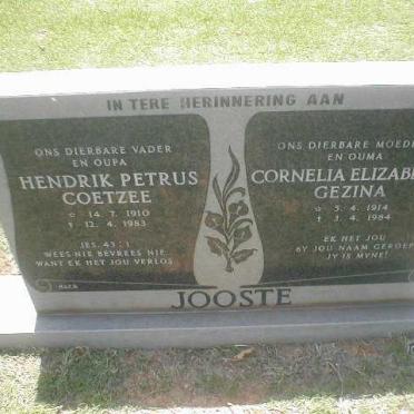 JOOSTE Hendrik Petrus Coetzee 1910-1983 &amp; Cornelia Elizabeth Gesina 1914-1984