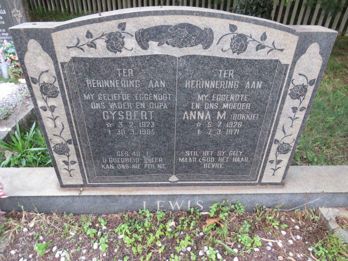 LEWIS Gysbert 1923-1985 &amp; Anna M. 1926-1971