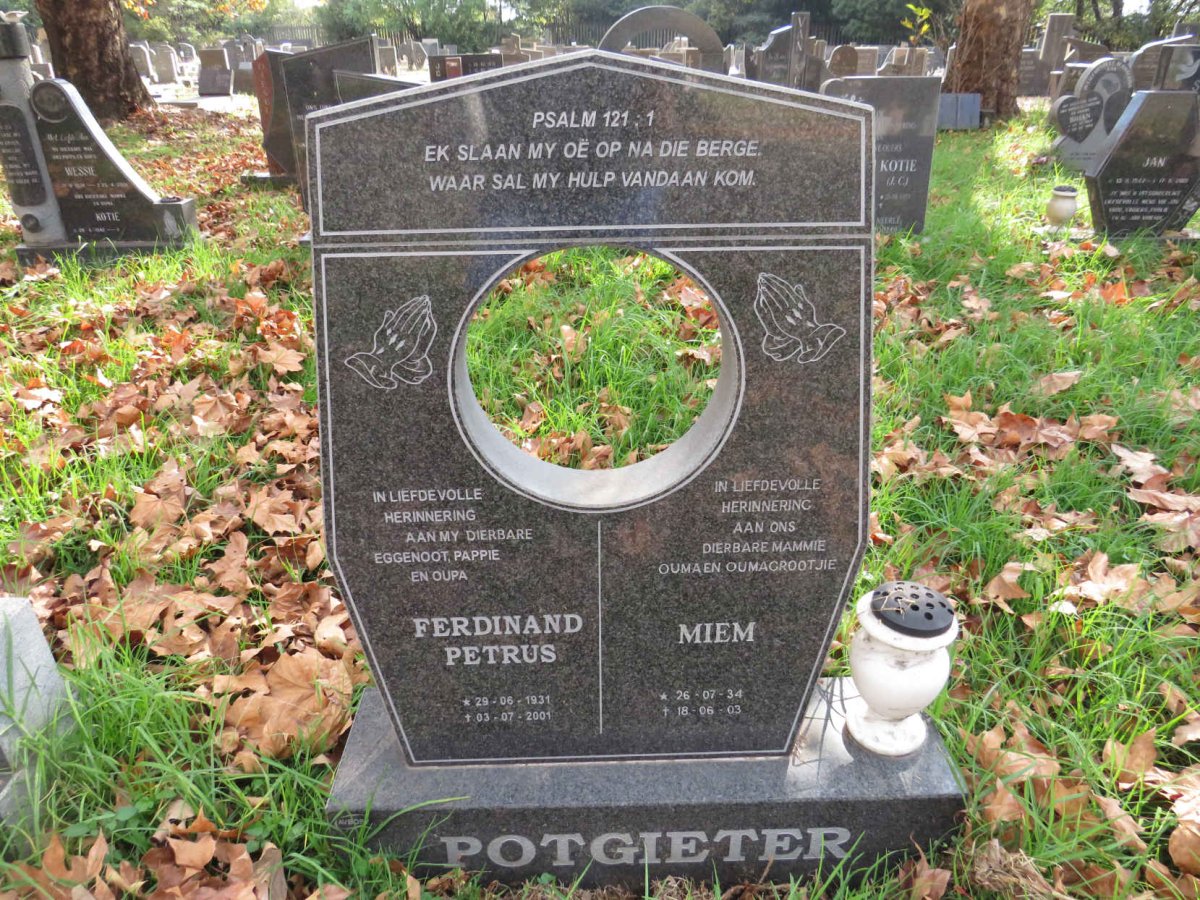 POTGIETER Ferdinand Petrus 1931-2001 &amp; Miem 1934-2003