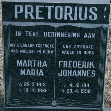 PRETORIUS Frederik Johannes 1911-1996 &amp; Martha Maria 1912-1991