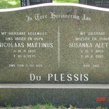 PLESSIS Nicolaas Martinus, du 1895-1972 &amp; Susanna Aletta 1903-1983