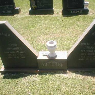 PIETERSE David Johannes van der Merwe 1916-1970 &amp; Wilhelmina Johanna M. STRYDOM 1923-1990