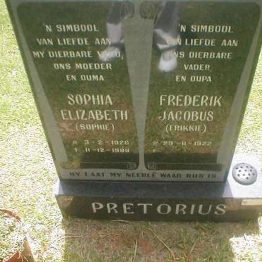 PRETORIUS Frederik Jacobus 1922- &amp; Sophia Elizabeth 1926-1999