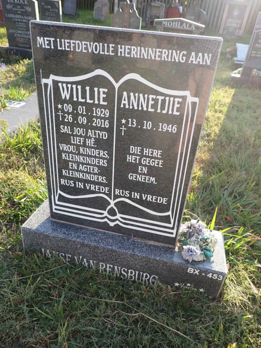 RENSBURG Willie, Janse van 1929-2016 &amp; Annetjie 1946-