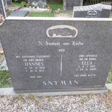 SNYMAN Hannes 1918-1971 &amp; Ella 1919-2008