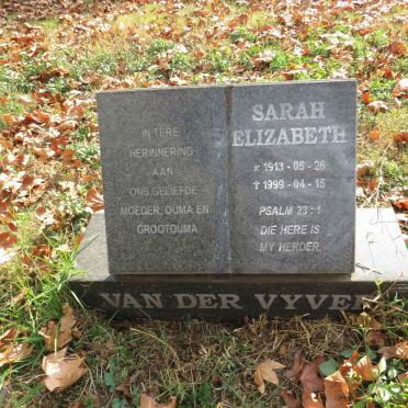 VYVER Sarah Elizabeth, van der 1913-1999