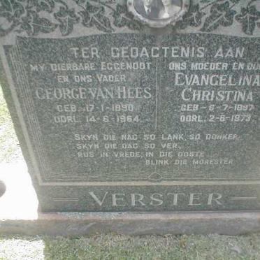 VERSTER George Van Hees 1890-1964 &amp; Evangelina Christina 1867-1973