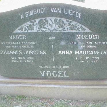 VOGEL Johannes Jurgens 1903-1967 &amp; Anna Margaretha J.P. 1903-1993