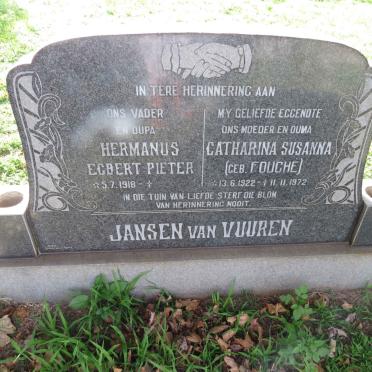 VUUREN Hermanus Egbert Pieter, Jansen van 1918- &amp; Catharina Susanna FOUCHÉ 1922-1972