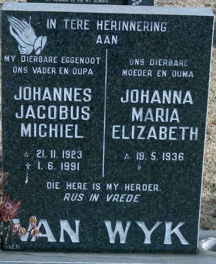 WYK Johannes Jacobus Michiel, van 1923-1991 &amp; Johanna Maria Elizabeth 1936-
