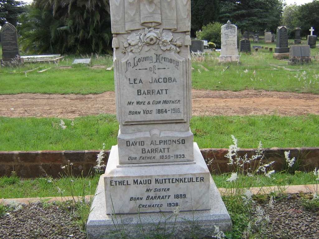 BARRATT David Alphonso 1855-1933 &amp; Lea Jacoba VOS 1864-1916 :: KUTTENKEULER Ethel Maud nee BARRATT 1889-1938