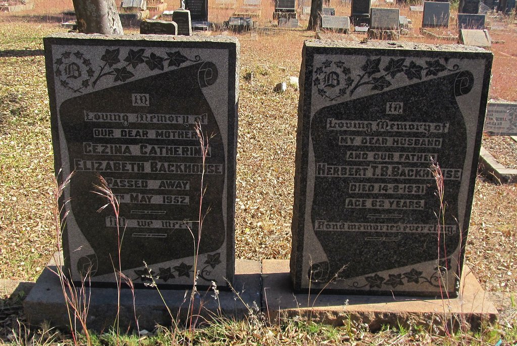 BACKHOUSE Herbert T.B. -1931 &amp; Gezina Catherina Elizabeth -1952