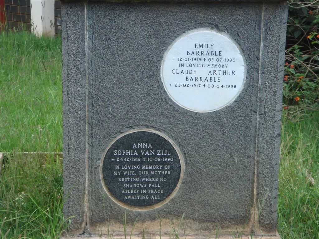 BARRABLE Claude Arthur 1917-1998 &amp; Emily 1919-1990  ::  VAN ZIJL Sophia Anna 1918-1990