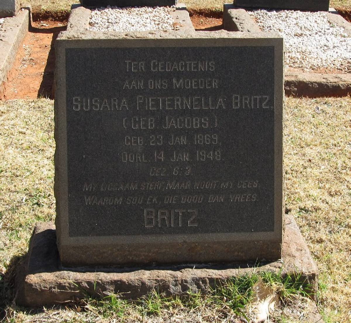 BRITZ Susara Pieternella nee JACOBS 1869-1948