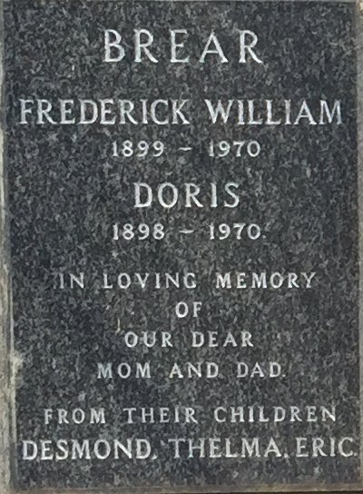 BREAR Frederick William 1899-1970 &amp; Doris 1898-1970