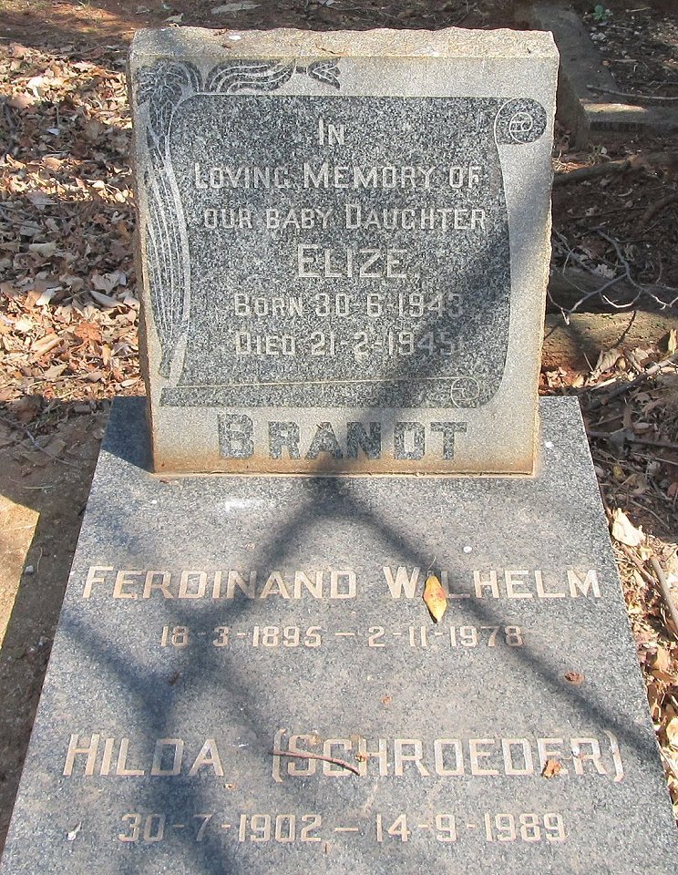 BRANDT Ferdinand Wilhelm 1895-1978 &amp; Hilda Schroeder 1902-1989 :: BRANDT Elize 1943-1945